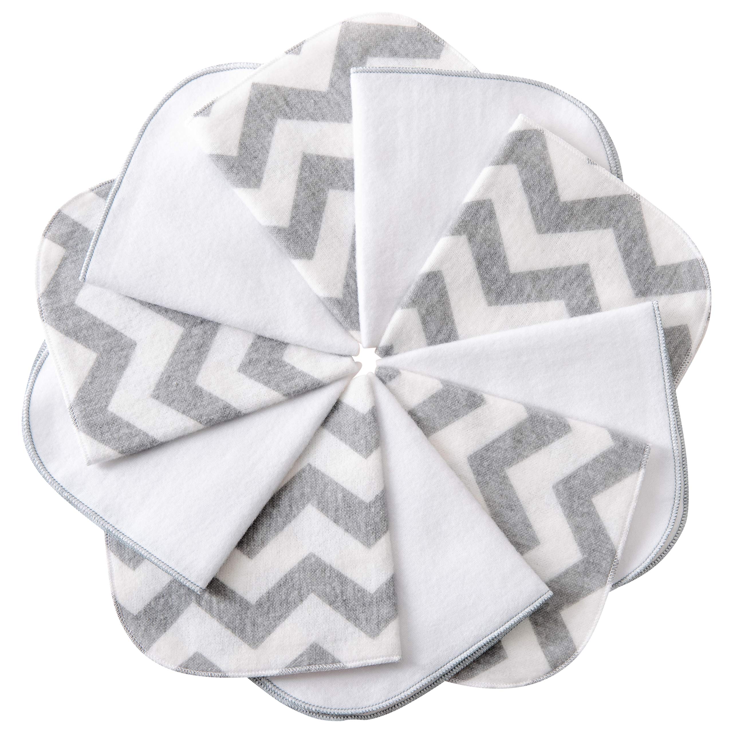 mimaDu Molton Cloths Baby Face Cloths White, Baby Towels Cotton, Baby Towel Set Baby Cloths Cotton,Children's Face Cloths Set of 10 Oeko-Tex, 25 x 25 cm - Grey White Zigzag