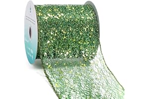 CT CRAFT LLC Sparkling Glitter Mesh Wired Ribbon 4" x 10 Yards Green for Christmas Home Decor Bow Gift Wrapping DIY Crafts Wr