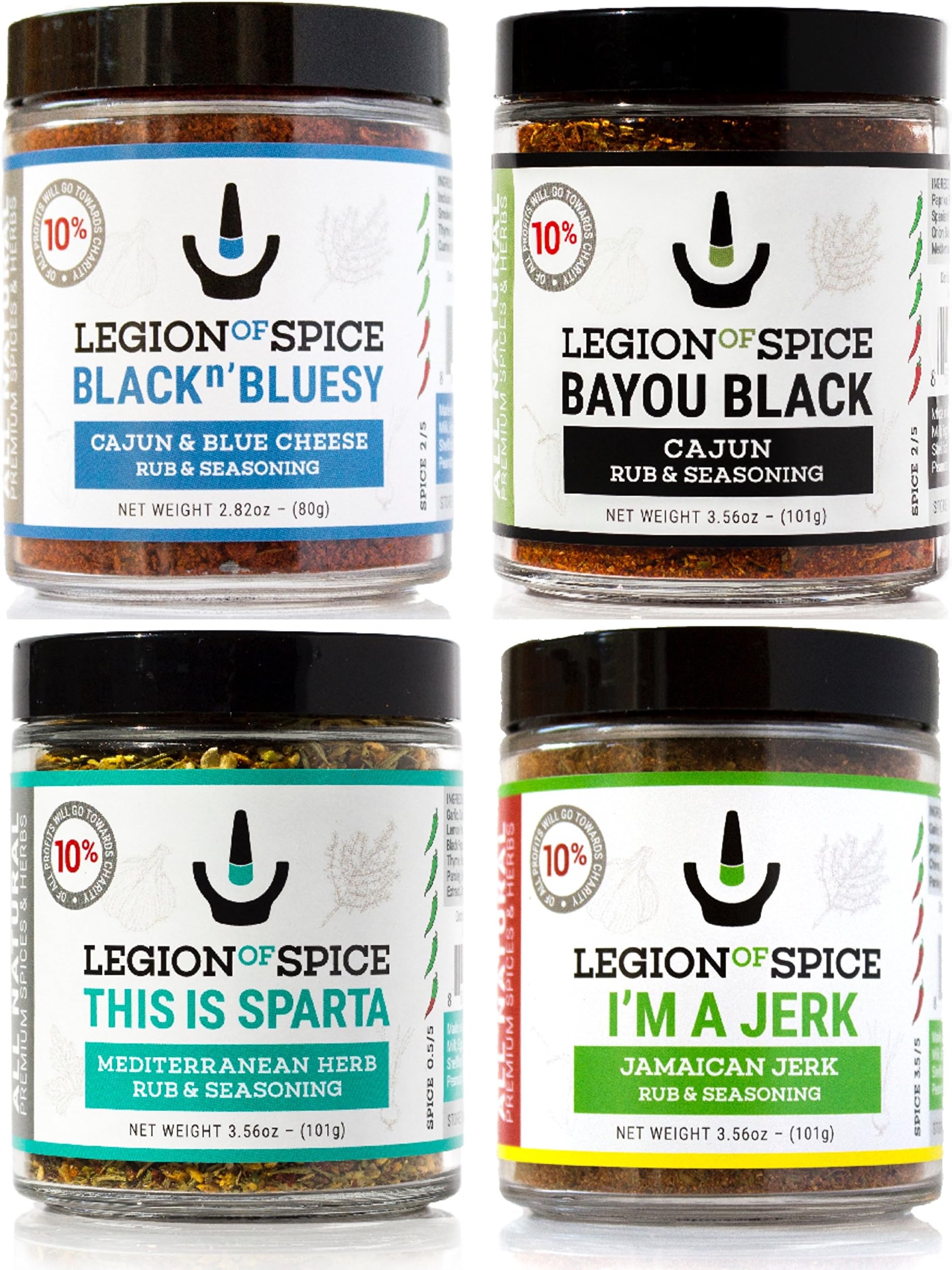 Legion Of Spice 4 Rub & Seasonings Combo Set - Premium Spices Set - Ideal For Steaks, Vegetables, Chicken, Mashed Potatoes, and Eggs - Organic Spices Set - Natural Seasoning Set Non-GMO