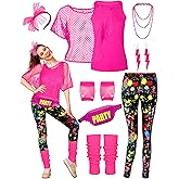 CICOCI 80s 90s Outfit For Women Neno Party Fishnet Top1980s Costume with 80s Accessories Set Retro Party Leg Warmers Headband