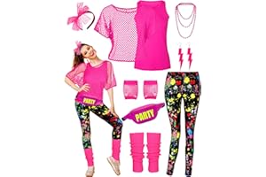 CICOCI 80s 90s Outfit For Women Neno Party Fishnet Top1980s Costume with 80s Accessories Set Retro Party Leg Warmers Headband