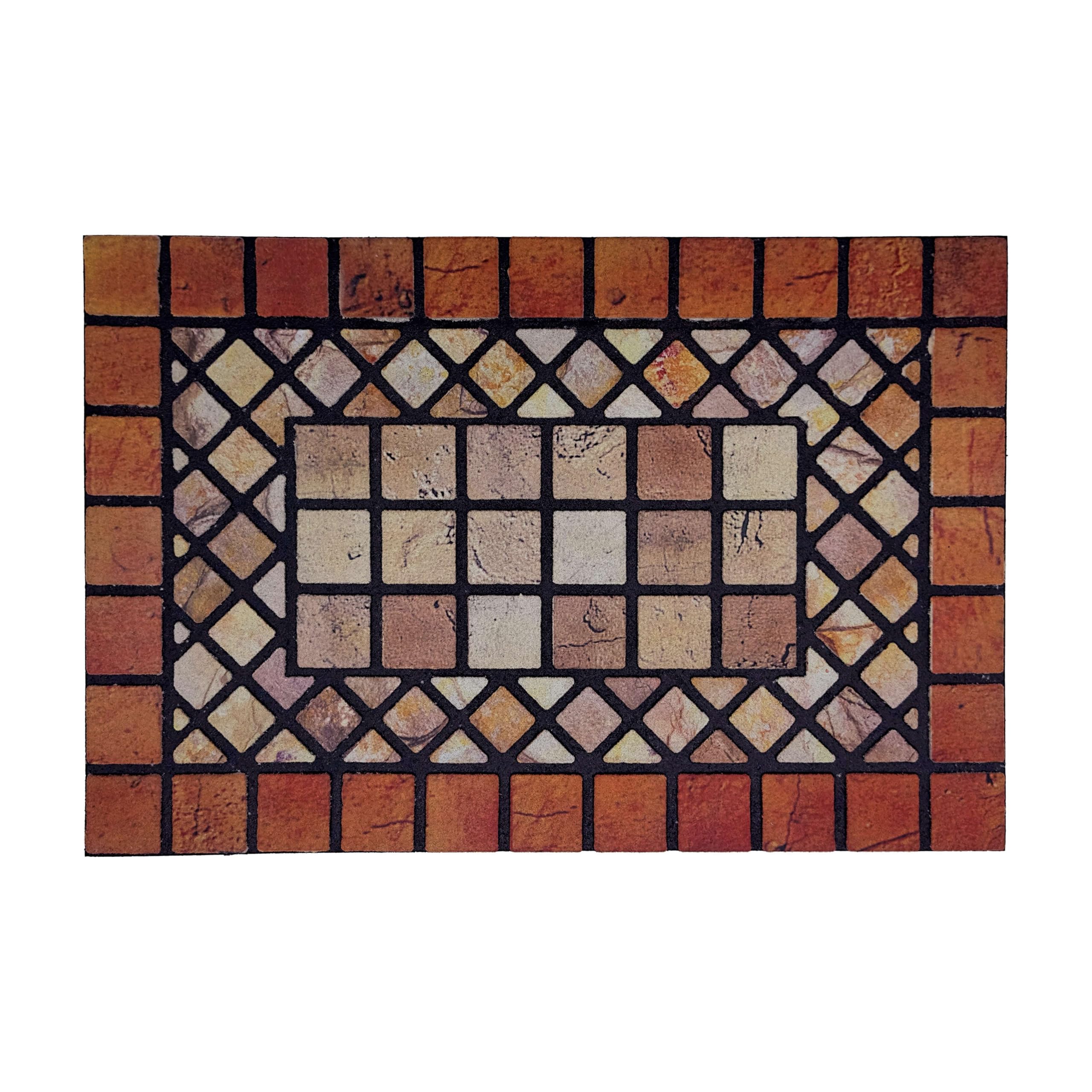 Nicoman Tile Heavy Duty Boot Scraper Doormat, Non-Slip Anti-Fatigue Eco-Friendly Rubber Indoor/Outdoor Door Mat, Rectangular (60x40cm), Red Border