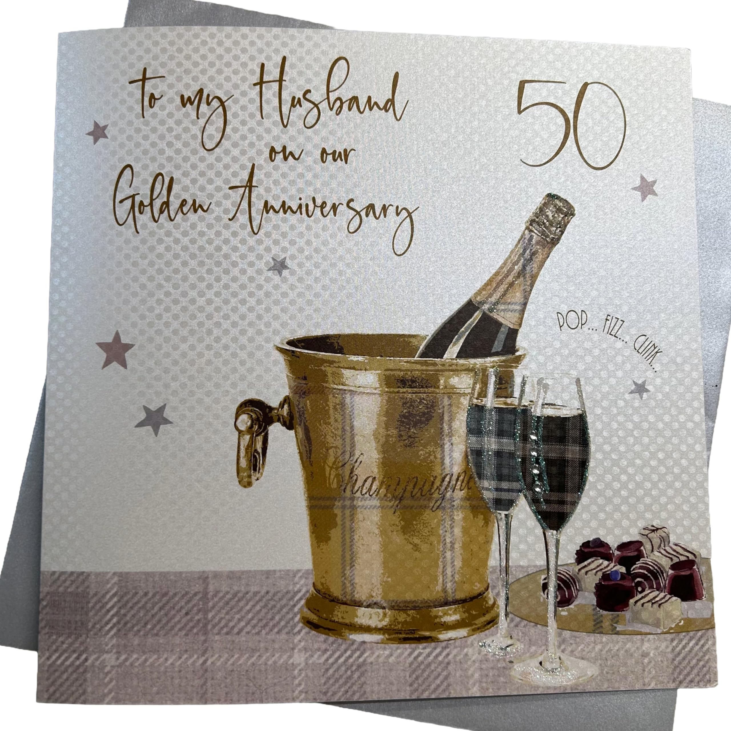 white cotton cards Large to My Husband Golden Wedding, Handmade 50th Anniversary Card, White, XLBD50H