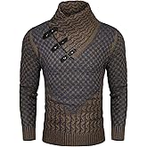 COOFANDY Men's Knitted Turtleneck Sweater Long Sleeve Slim Fit Designer Shawl Collar Pullover