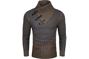 COOFANDY Men's Knitted Turtleneck Sweater Long Sleeve Slim Fit Designer Shawl Collar Pullover