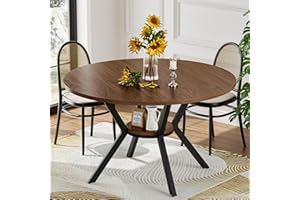 MECHYIN 42" Round Dining Table for 4, Farmhouse Kitchen Table with Storage, Space Saving Circle Dinner Table, Rustic Wood Kitchen & Dining Room Tables with Metal Legs for Kitchen, Living Room, Dining Room