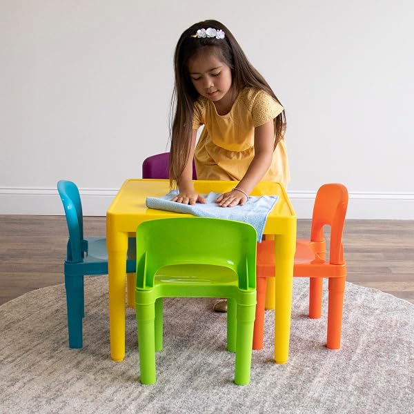 HUMBLE CREW KIDS TABLE AND 4 CHAIR SET, YELLOW TABLE WITH CHAIRS – STURDY TODDLER ACTIVITY TABLE FOR PLAYTIME, ARTS, CRAFTS, READING, AND MORE – 5-PIECE CHILDREN’S FURNITURE FOR DAYCARE PLAYROOM