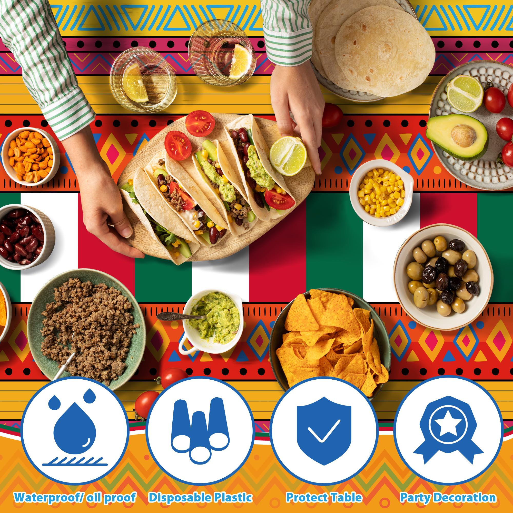 OHOME Cinco De Mayo Decorations - Fiesta Party Decorations - Fiesta Plastic Tablecloth for Taco - Mexican Theme Birthday Accessories Favors Decor,52