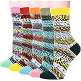 YZKKE 5Pack Womens Vintage Winter Soft Warm Thick Cold Knit Wool Crew Socks, Multicolor, free size
