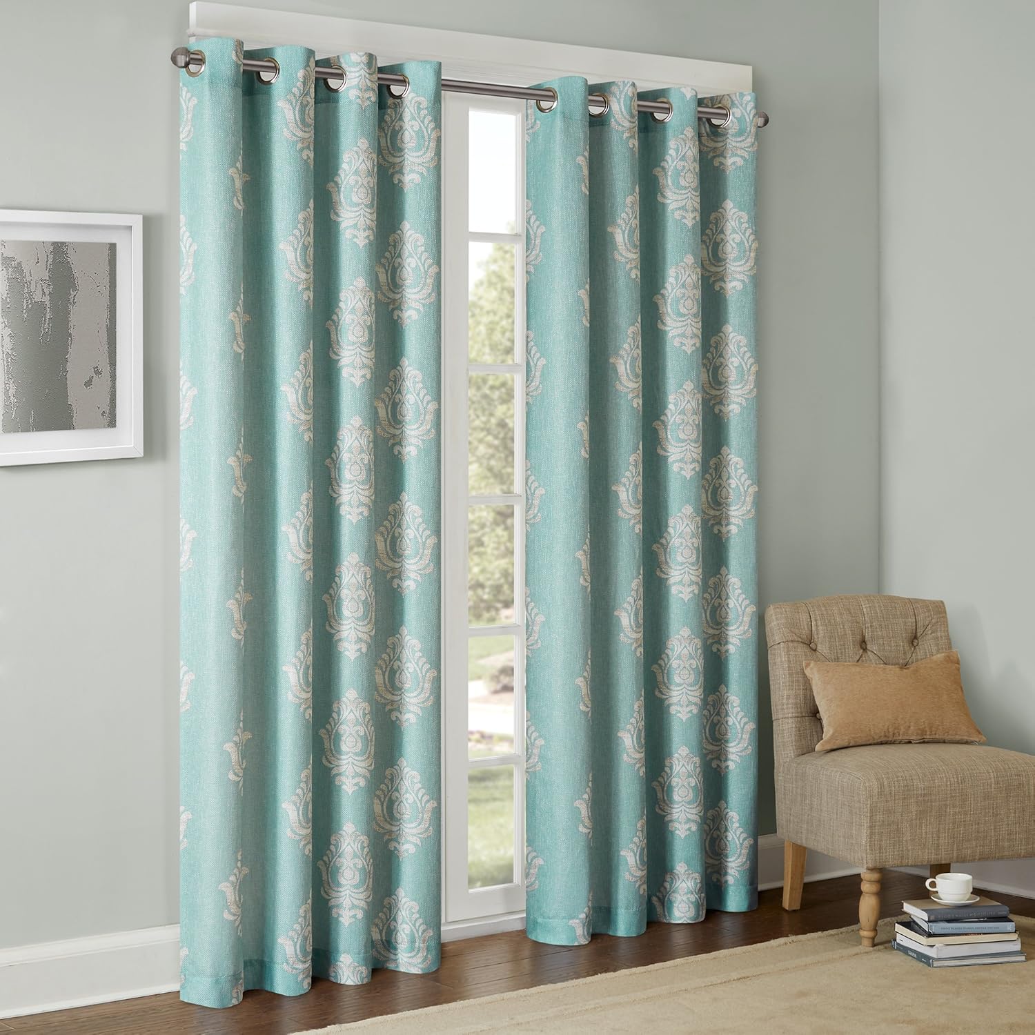 Madison Park Aqua Curtains for Living Room, Transitional