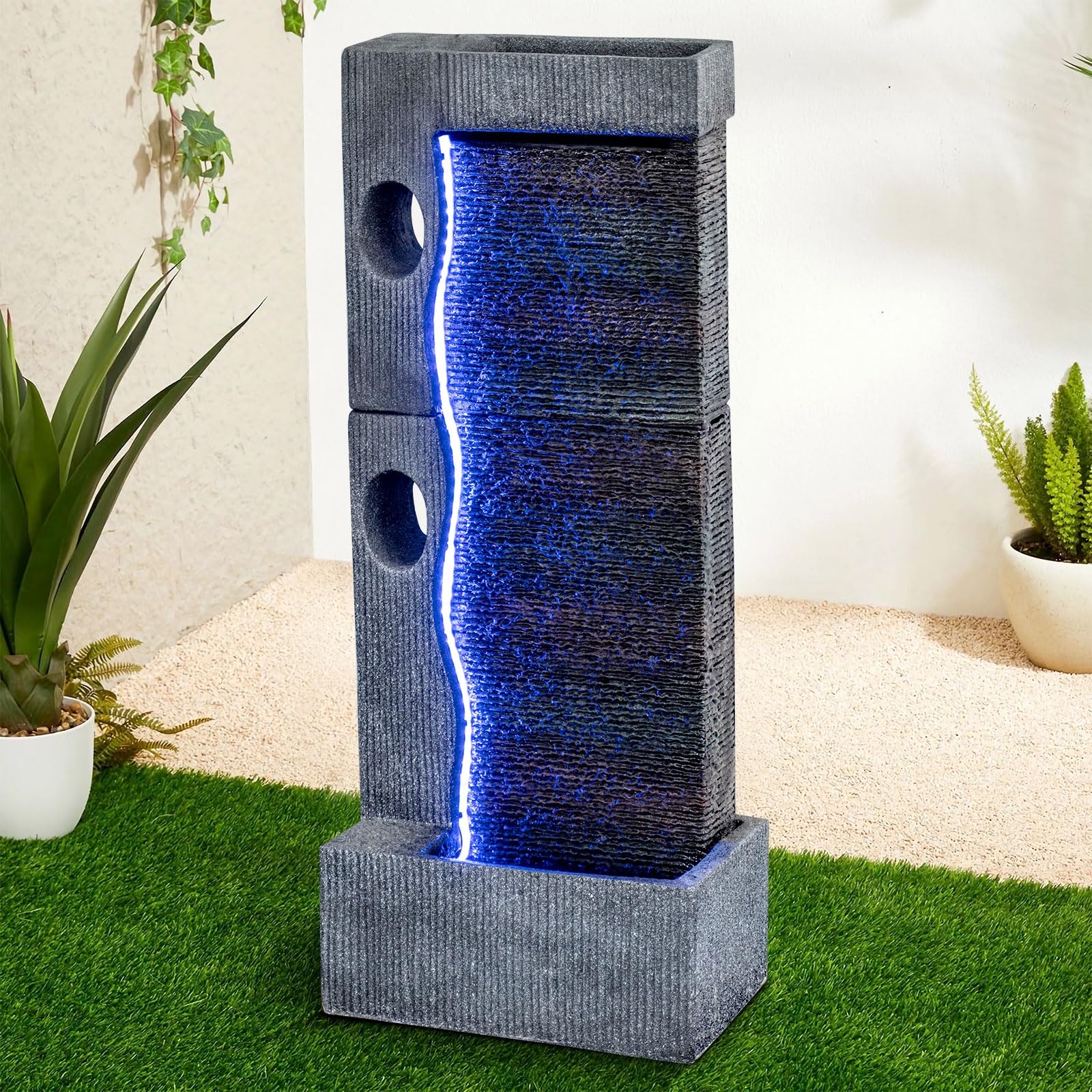 Photo 1 of *** READ COMMENTS****   JOYENERGY 39.5" Modern Garden Waterfall Outdoor Floor Standing Fountain with Led Lights, Large Zen Waterfalls Fountain Soothing Tranquility for Garden, Living Room, Patio, Home Art Decor, Office
