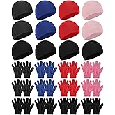 Tarpop 24 Pcs Kids Winter Beanies Kids Gloves Set Stretchy Warm Cold Weather Hats Finger Knit Gloves for Boys Girls Unisex Children School Outdoor Classic Colors