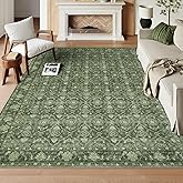 Hedlive Green Washable Area Rugs 8x10 for Living Room, Vintage Moroccan Bedroom Rug Non Slip with Ruber Backing, Stain Resistant Large Carpet for Dining Office Home Apartment (Olive 8x10 Ft)
