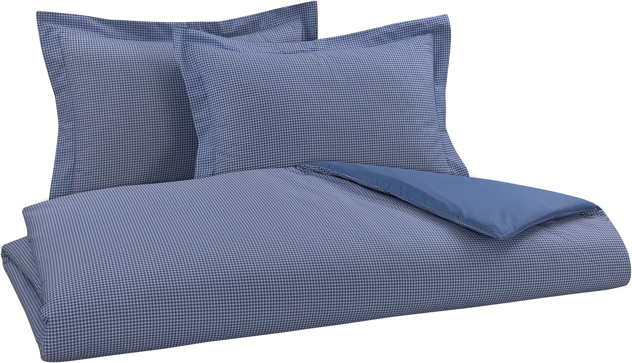 DELANNA Reversible Duvet Cover Set 100% Cotton 3 Piece Percale Duvet Cover Set Includes Duvet Cover and 2 Pillow Shams Crisp, Comfortable, Breathable, Soft (Full/Queen, Serenity Blue Gingham)