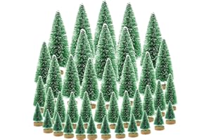 Yookat 40Pcs Mini Pine Trees with Wooden Base, Green, 4 Sizes, Perfect for DIY Crafts, Christmas Decoration, Winter Ornaments