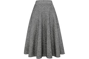 IDEALSANXUN Womens Plaid Wool Skirts Elastic Waist A-Line Pleated Tartan Long Skirts