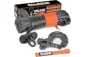 ALL-TOP Synthetic Winch Rope w/Hook & Isolator, 3/16in x 50ft, 8350Lbs UHMWPE Cable Replace Kit, Forged Hook & Rubber Stopper & Safety Pull Strap