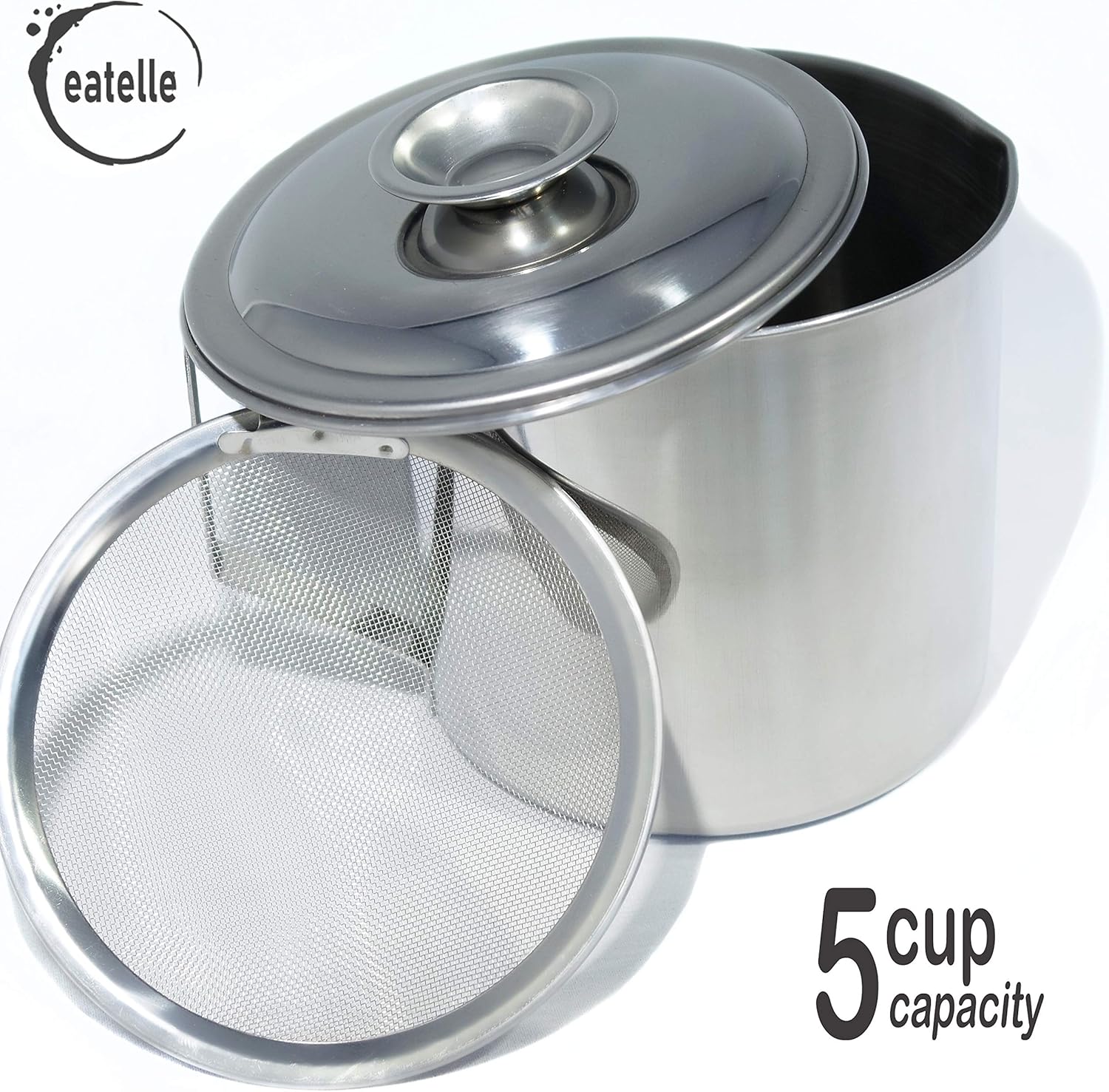 Cooking Oil Container and Bacon Grease Jar with Strainer 5 Cups