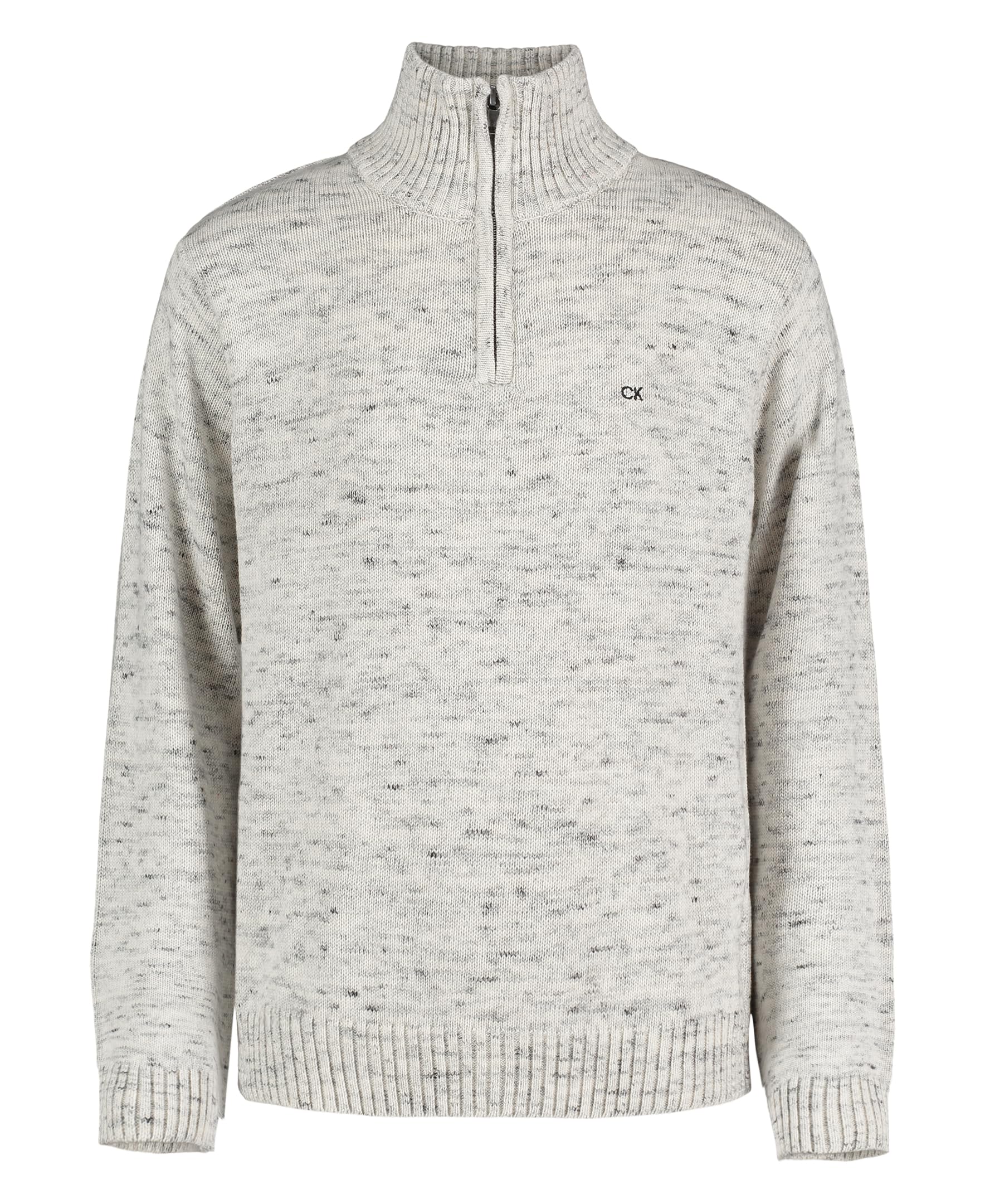 Calvin Klein Boys' Half Zip Pullover Sweater, Ribbed Neckline & Logo Detailing, Cream Space Dye, 18-20 Image