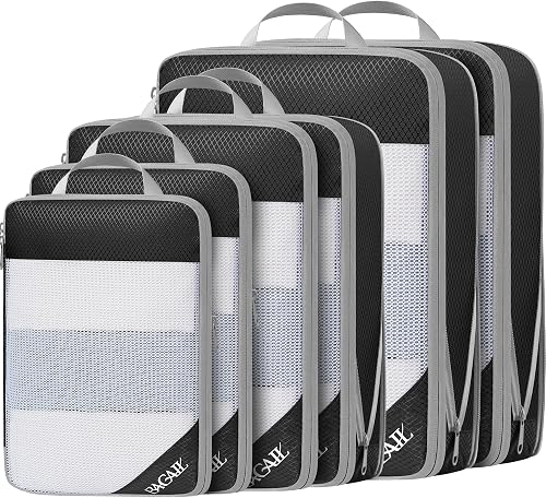 BAGAIL 6 Set/8 Set Compression Packing Cubes, Ultralight Expandable Packing Organizers for Carry on Travel Luggage(6set Jet Black)