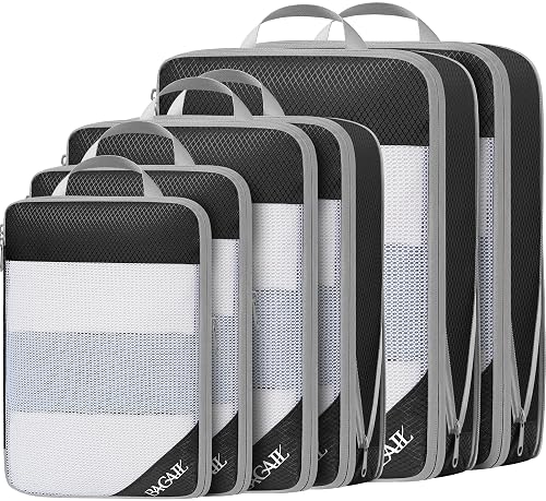 BAGAIL 6 Set/8 Set Compression Packing Cubes, Ultralight Expandable Packing Organizers for Carry on Travel Luggage(6set Jet Black)