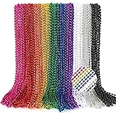 Marid Gras Beads, 100PCS Oval Bead Necklace Party Favors, Metallic 10 Kinds of 32" Beaded Necklaces Stuff, Festival Parade Beads Bulk Throw Accessories for Mardi Gras Birthday Celebrations Decor