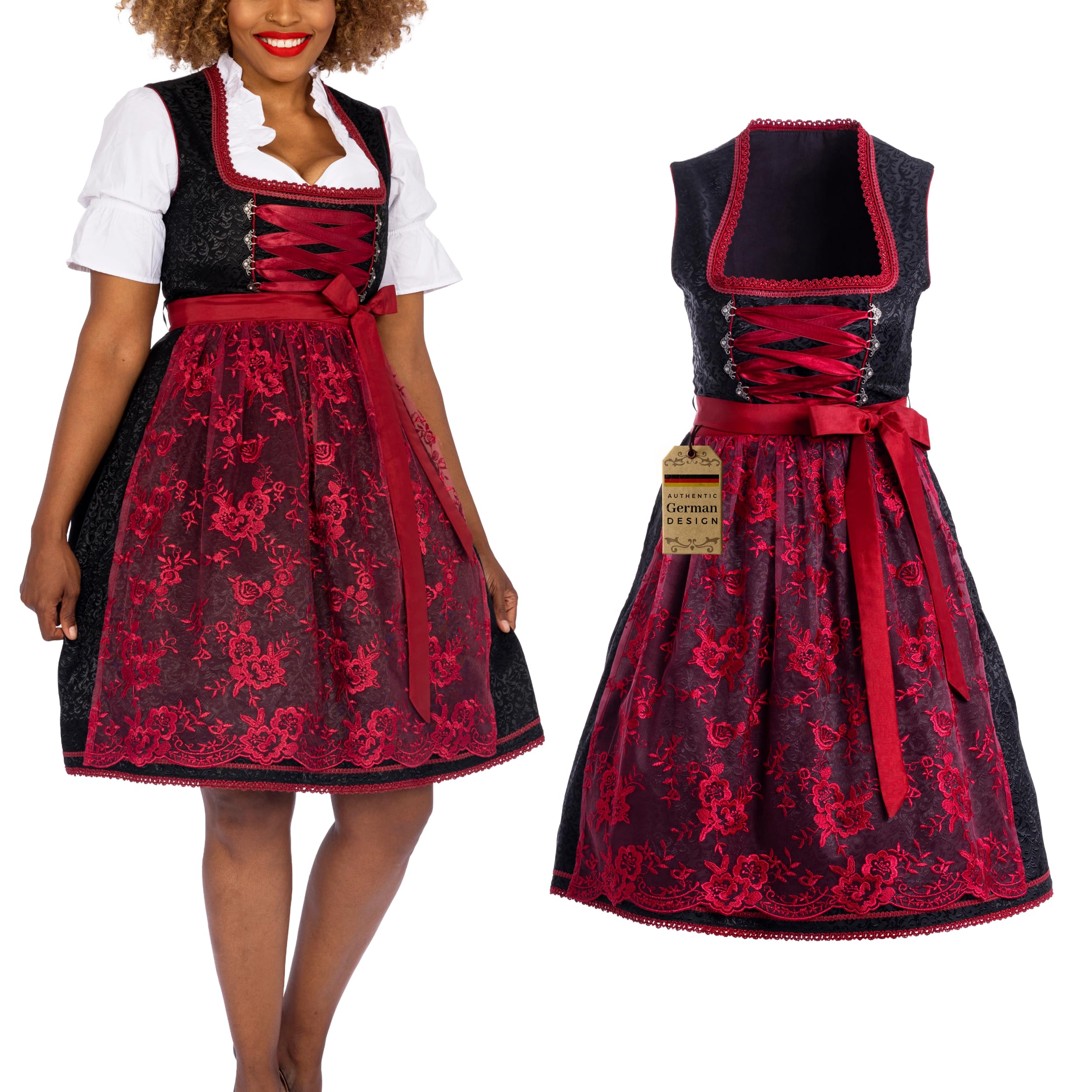 Photo 1 of BAVARIA TRACHTEN Women's Traditional German Oktoberfest Dirndl Dress - Authentic Dirndl - Oktoberfest Outfits - Bavarian Dress Black Red, X-Small
