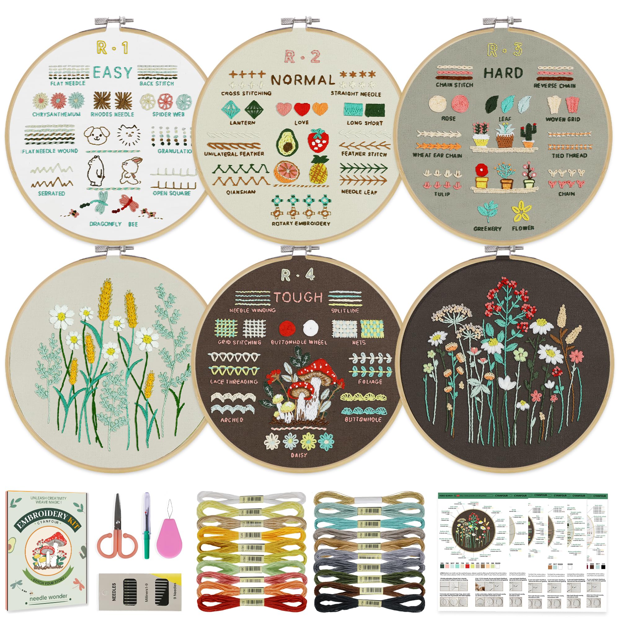 CYANFOUR 6 Stage Embroidery Kit for Beginners
