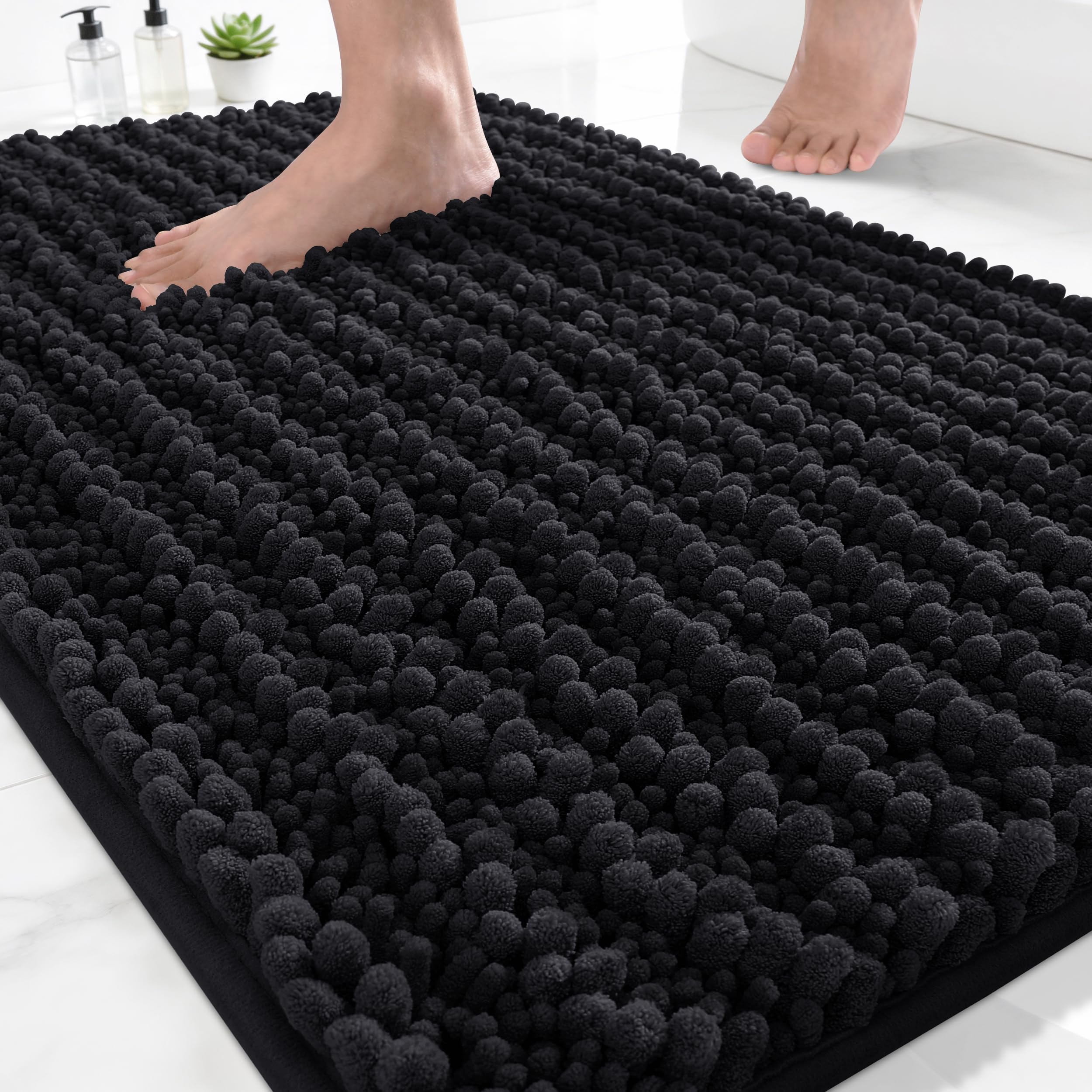 Yimobra Bathroom Runner Rug 55x24 Inch - Extra Long Non Slip Chenille Bath Mat, Soft & Absorbent, Machine Washable Shaggy Hallway Carpet for Vanity Tub Shower, Grayish Green Home Decor Accessories