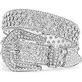 XZQTIVE Cowgirl Bling Studded Leather Belts for Jeans Pants with Rhinestone and Western Silver Buckle, Unisex