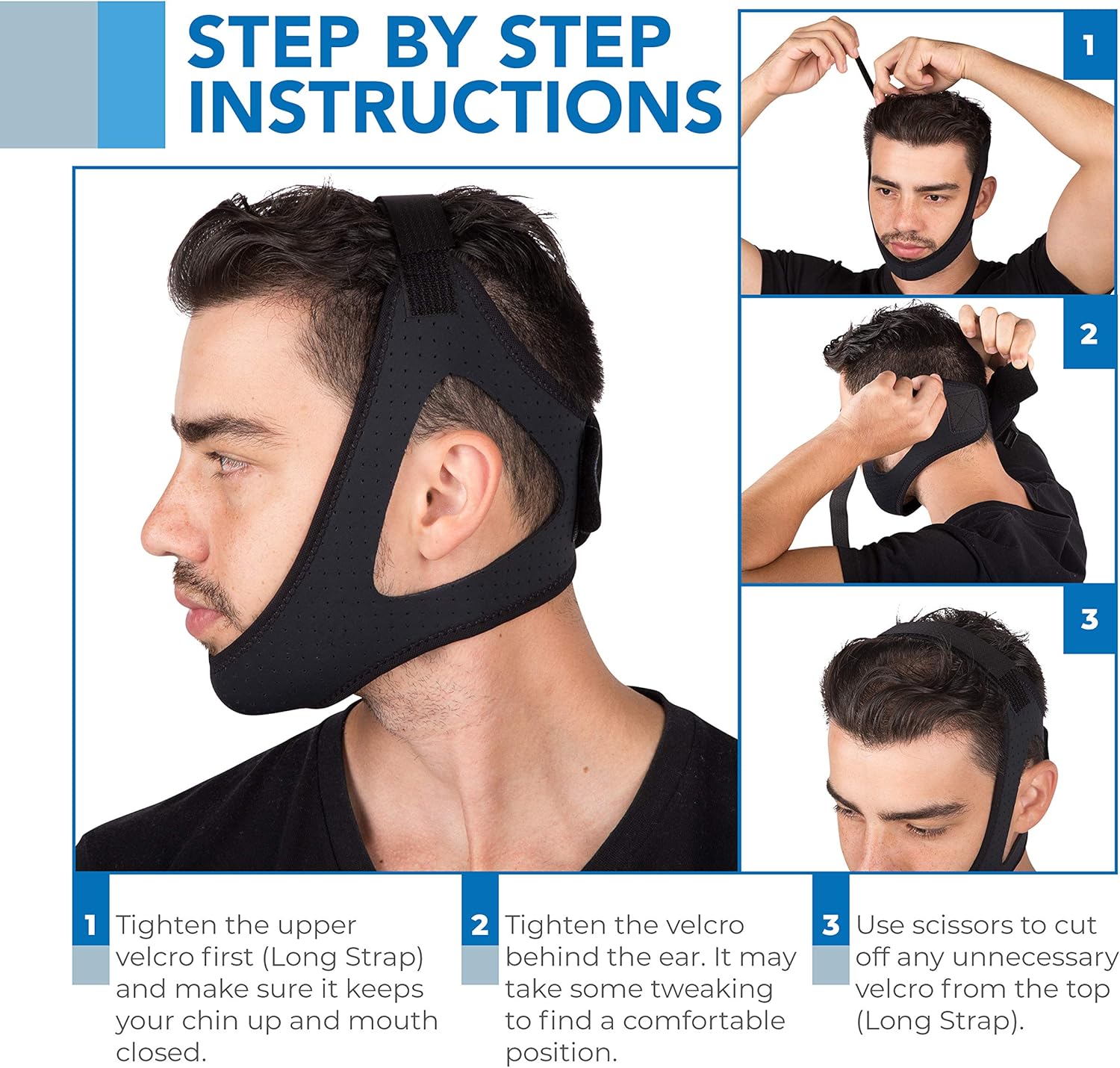 Sleep Legends Premium Anti Snoring Chin Strap w/ New Adjustable Hook ’N Loop Strap for Cpap Users - [2020 Release] - Snore Reduction Device - Snore Stopper Solution Men, Women: Health & Personal Care