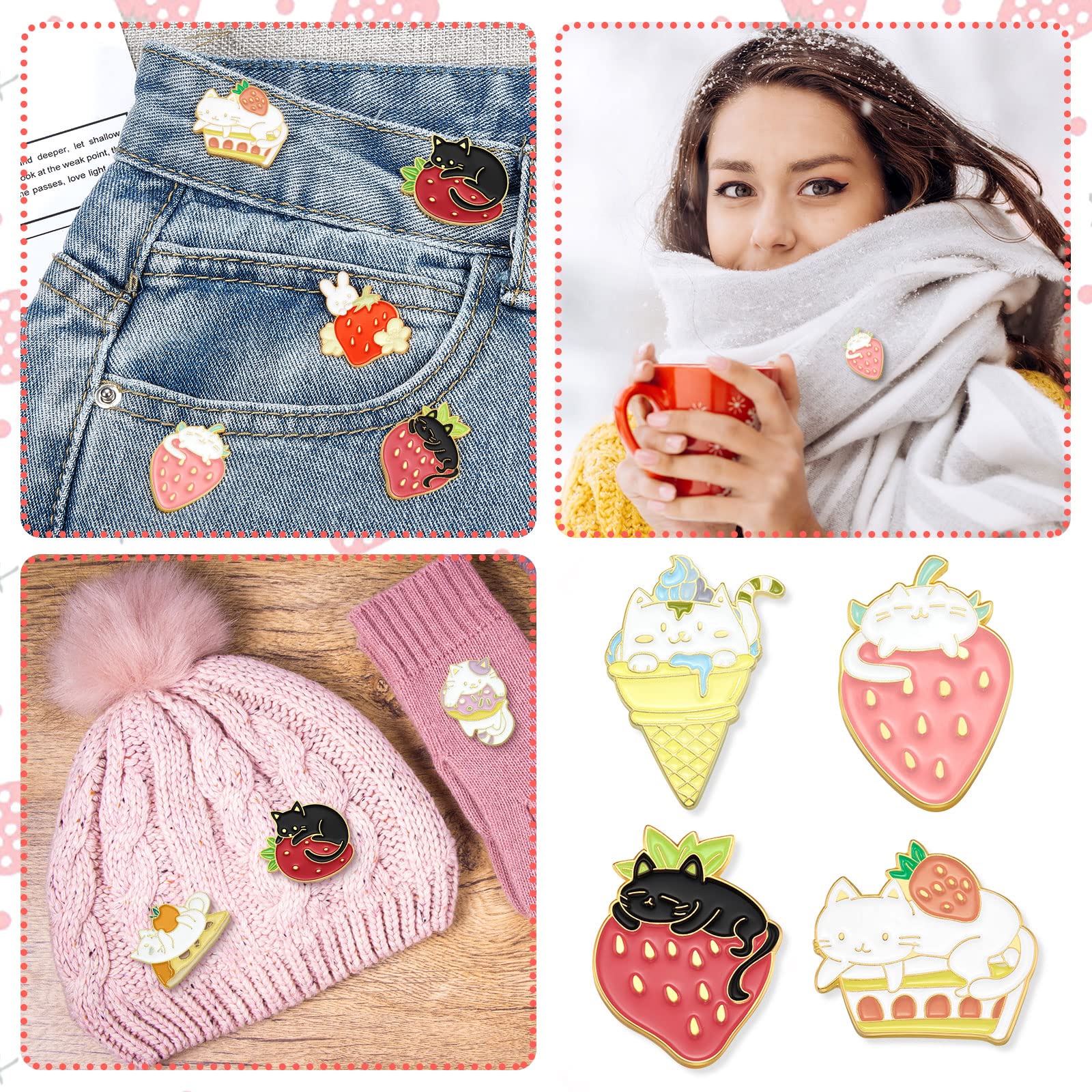 9 Pieces Cat Backpack Pins Kawaii Cute Pins Rabbit Cat Lapel Brooches Badges for Clothing Backpacks