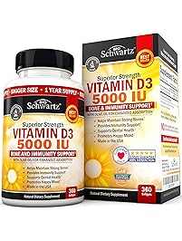 Vitamin D3 5,000 IU. Superior Absorption. 360 Tiny Softgels. Gluten Free & Non-GMO Best Vitamin D3 Supplement. Healthy Muscle Function, Bone Health and Immune Support. Made in USA