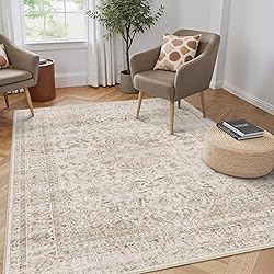WondRg 4x6 Washable Beige Vintage Area Rug for