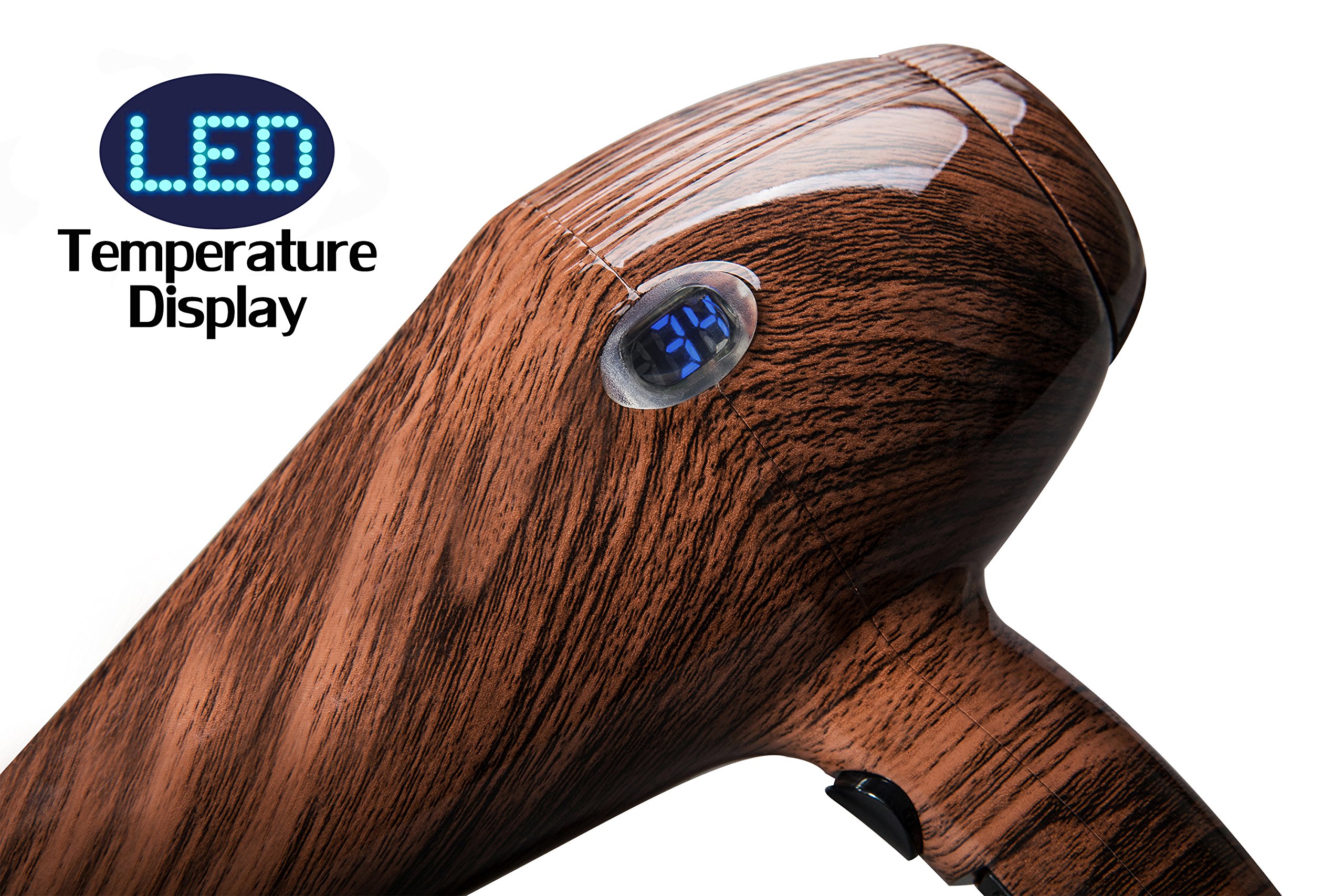 PLEXTONE 1875W Quick Dry Lightweight Professional Ceramic Hair Dryer Multifunctional Settings and ETL Certified Plug Cold Shot Button(some have) 2 Speeds 3 Heat Settings Concentrator Diffuser (Wooden)