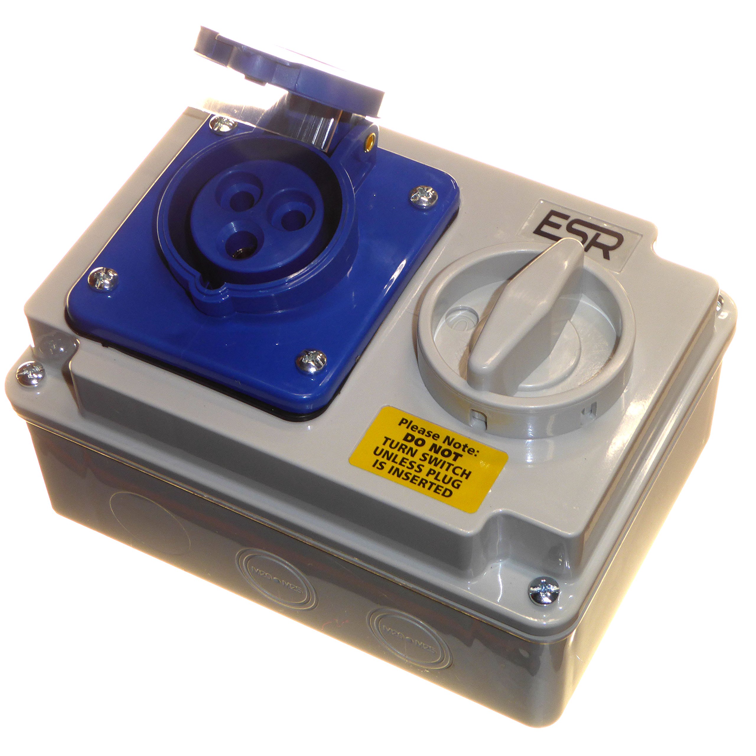 16 Amp 230V 3 Pin Interlock Socket Switched 2P+E Single Phase Blue