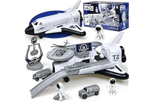 ZAKVENFUN Space Rocket Shuttle Launch Toy Set with 3 Astronaut Spaceman Figures & 4 Vehicles, Airplane Educational Aerospace Set, Spaceship Toys Gift for Boys 3-5-8