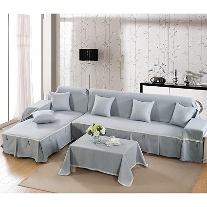 Vercart L Shaped Corner Sofa Throw Cover Polyester Gray Angle