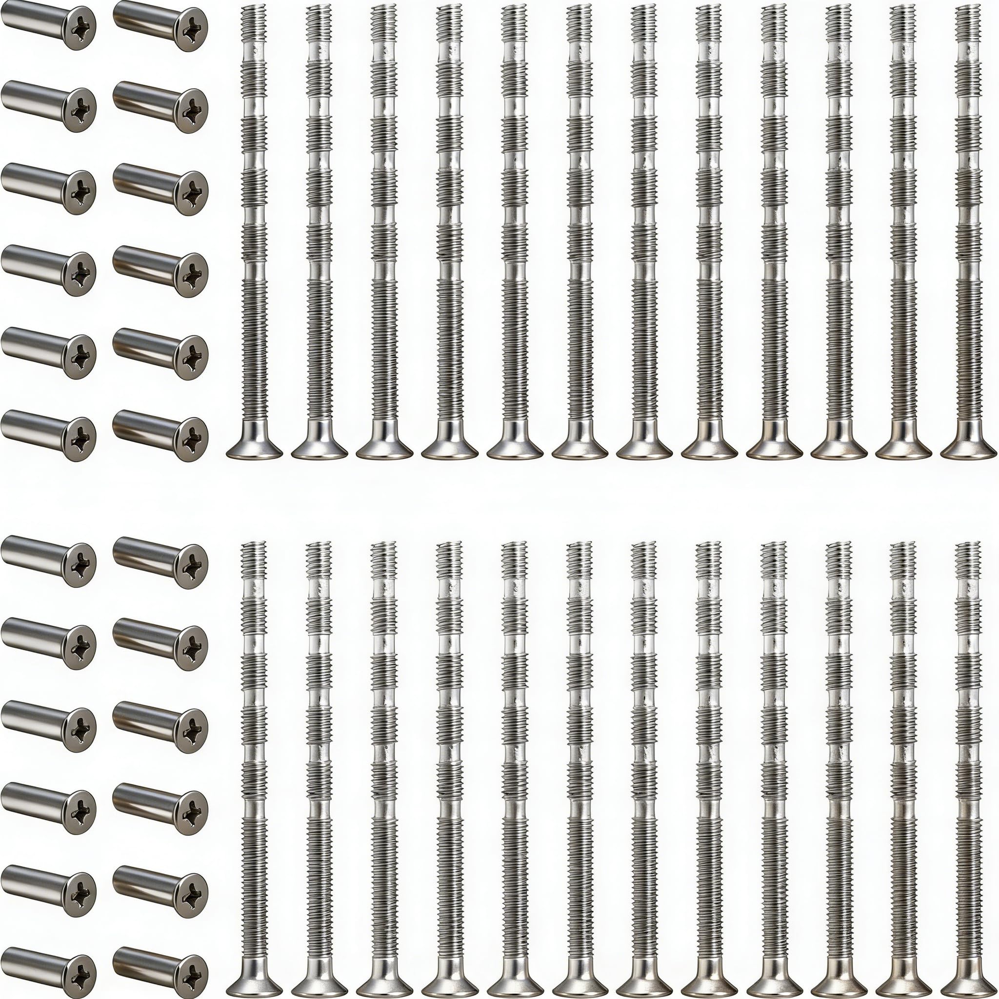 24 Sets Door Handle Screws M4 Cabinet Handle Screws with Sleeve Nickle Plated Adjustable Length Fixing Screws for Door Handle Roses Knobs Door Lock and Escutcheons