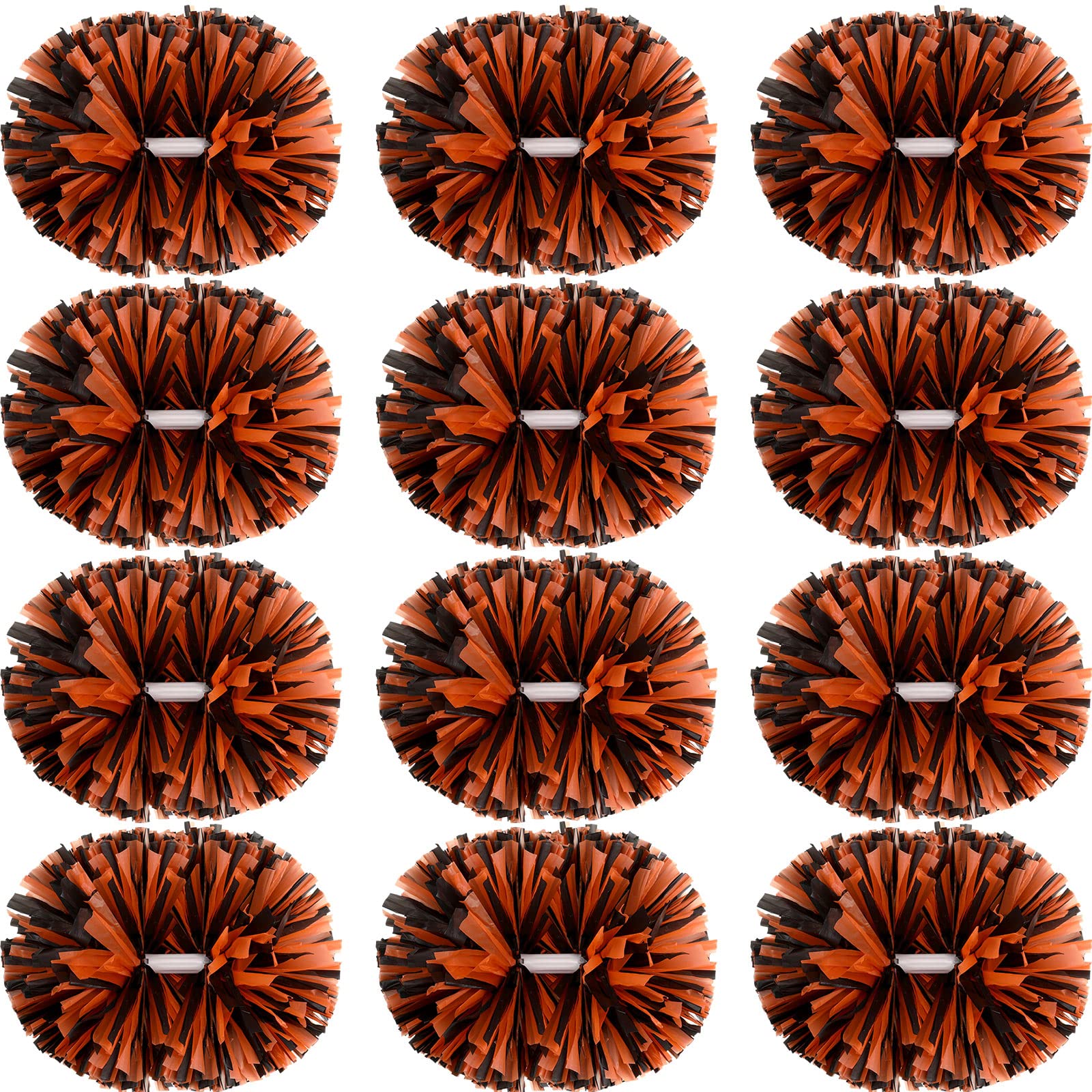Photo 1 of Hoteam 12 Pack Cheerleading Pom Poms Cheer Pompoms with Baton Handle Metallic Foil Pompoms for Adult for Team Sports Party Dance Cheering Squad Accessories, 14 Inch (Black and Orange)