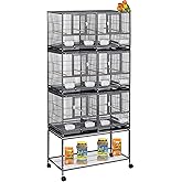 Triple Stackable Sturdy Wrought Iron Center Divided Breeder Breeding Bird Flight Double Rolling Cage Side Nesting Doors Easy Clean Pull Out Tray Aviaries Canaries Cockatiels Lovebirds Finches Budgies