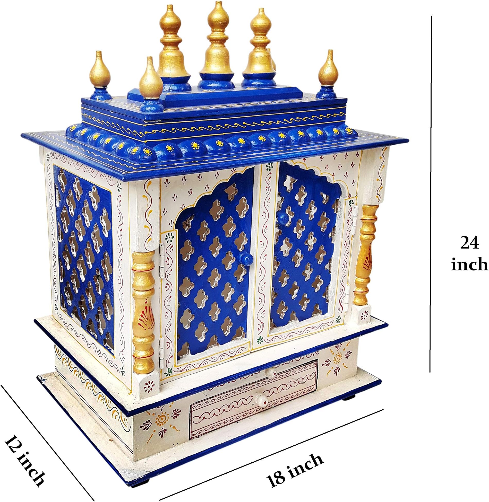 The DNA Group Wooden Temple Pooja Mandir Pooja Mandap Wall Hanging Handmade Rajasthani Multicolor Painted Temple Home & Office (Size - 18x12x24 inch)