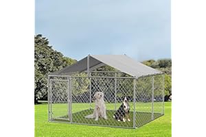 Acosure 7.5' Outdoor Dog Cage with Waterproof UV-Resistant Cover,Large Metal Galvanized Rustproof Outdoor Puppy Fence W/Security Door,Heavy Duty Kennel for Farm & Garden,Silver