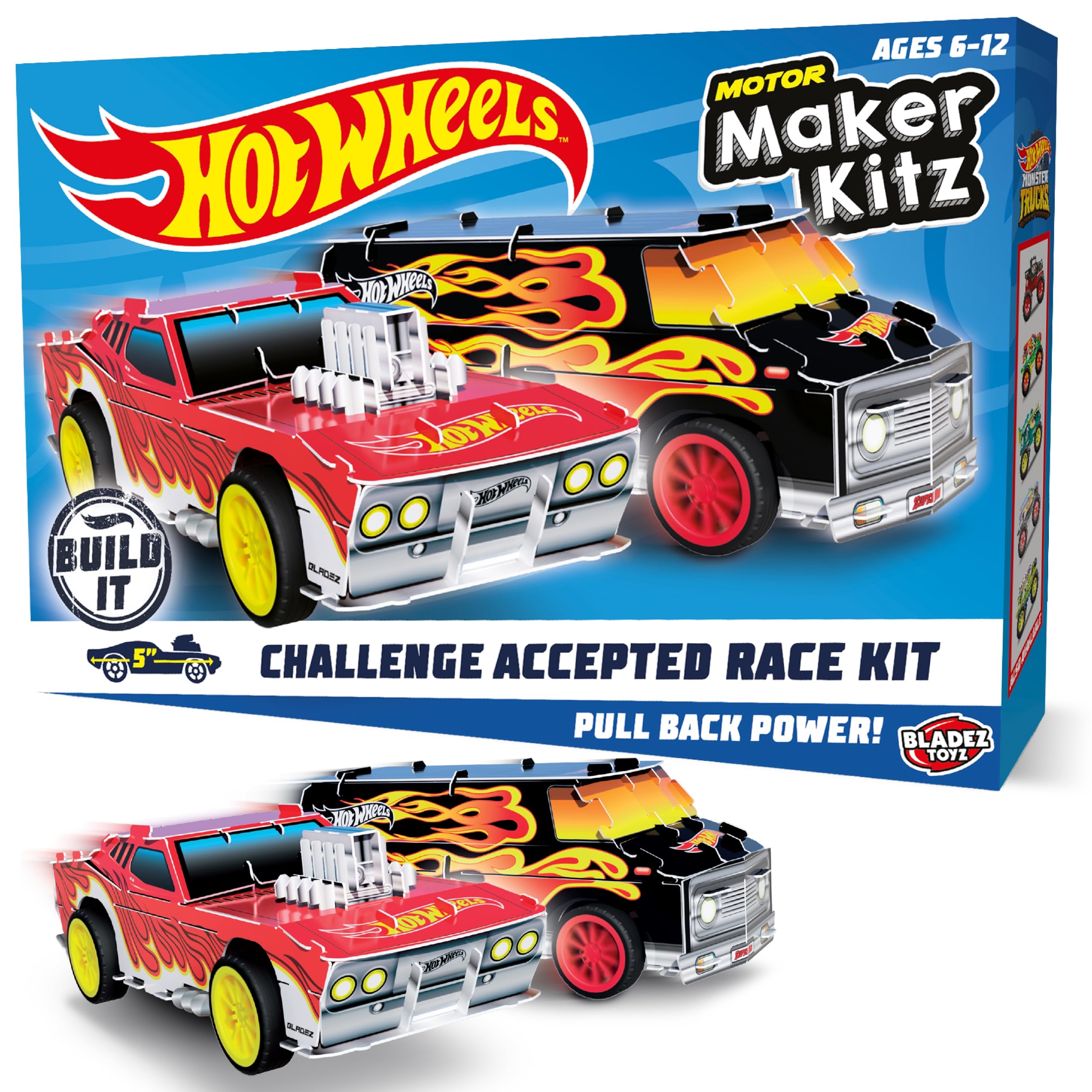 BLADEZ Hot Wheels Toyz Pull Back Racer Kit Set - Street Racers Twin Pack with Roger Dodger Car & Super Van - Hot Wheels Maker Kitz - Easy-to-Build Eco-Friendly Fun & STEM Learning for Kids