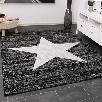 Trendiger Kurzflor Teppich Design Stern Meliert In Schwarz 160x220