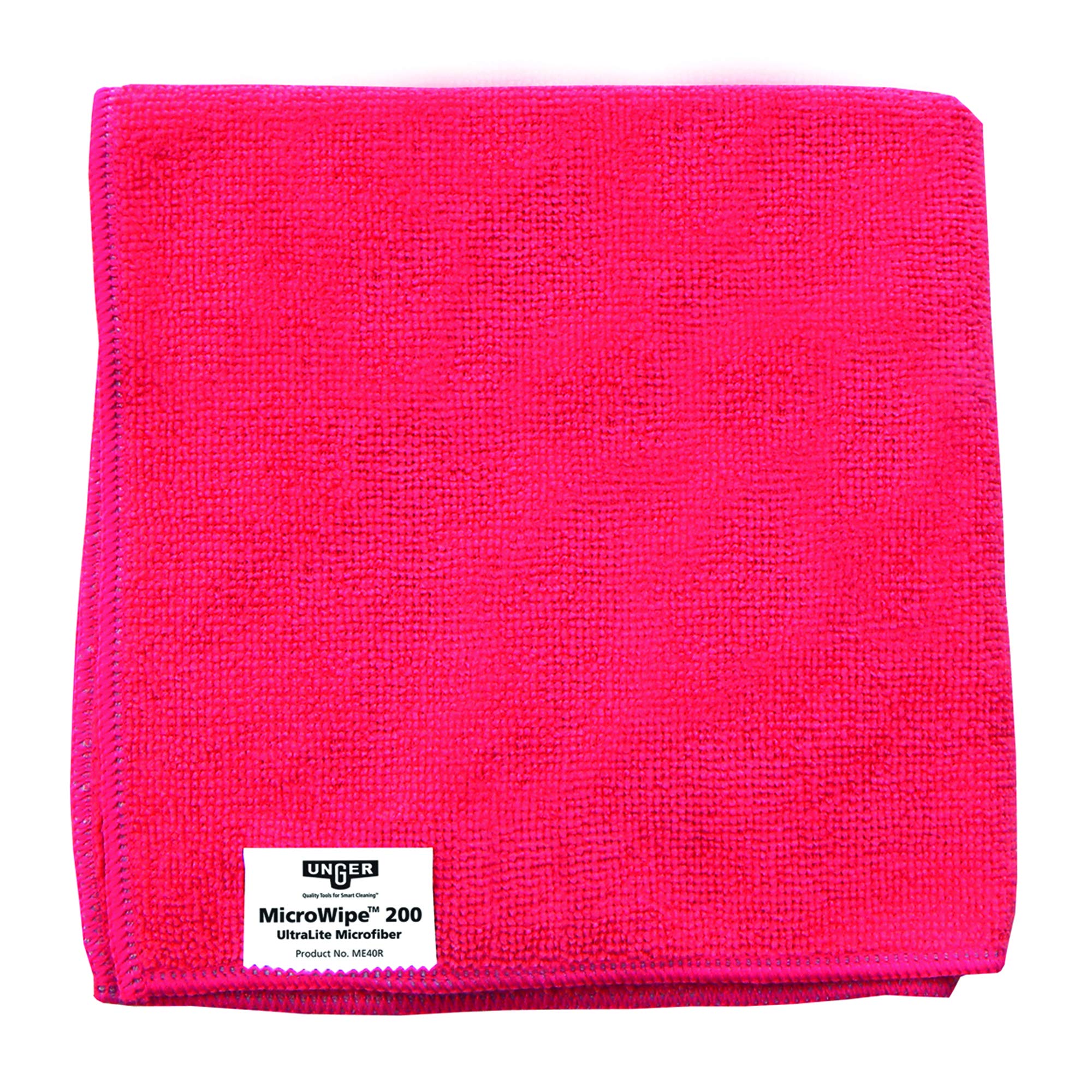Unger MicroWipe Microfibre Cloth - Pack of 10 - Lint Free Cleaning Cloths - Kitchen, Bathroom, Car & Window Cleaning Products - Lasts 200 Washes - 40 x 40 cm - SmartColor Pink, CG107-R