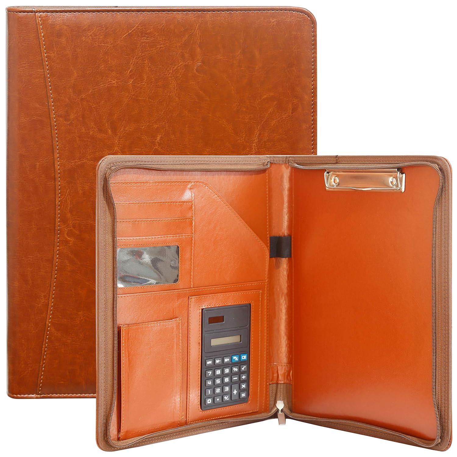 SKOLOO Leather Portfolio Organizer with Zipper A4 PU Business Padfolio