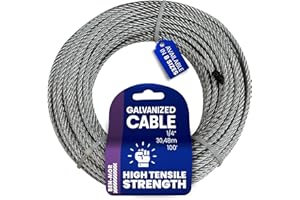 BEN-MOR Galvanized Steel Cable for Fencing, Clothesline, Deck Railing, Pulley, Winch Loop – 1/4 in x 100 FT 7X7 Core Flexible Cable Wire Rope with 840 LBS Breaking Strength for Home and Industrial Use