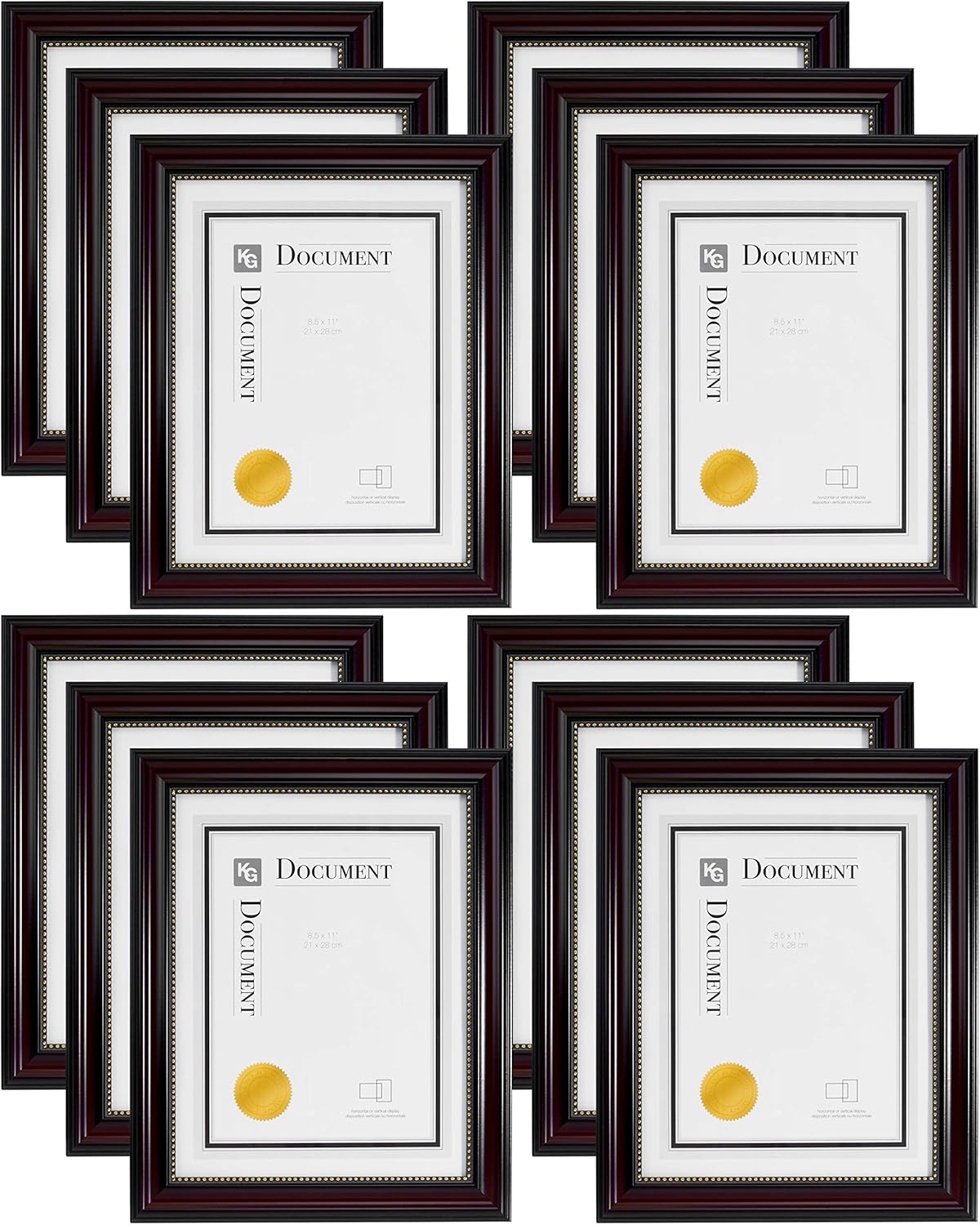 kieragrace Lucy document-frame-sets, 8.5 x 11, Dark Brown with Gold Beading, 12 Piece