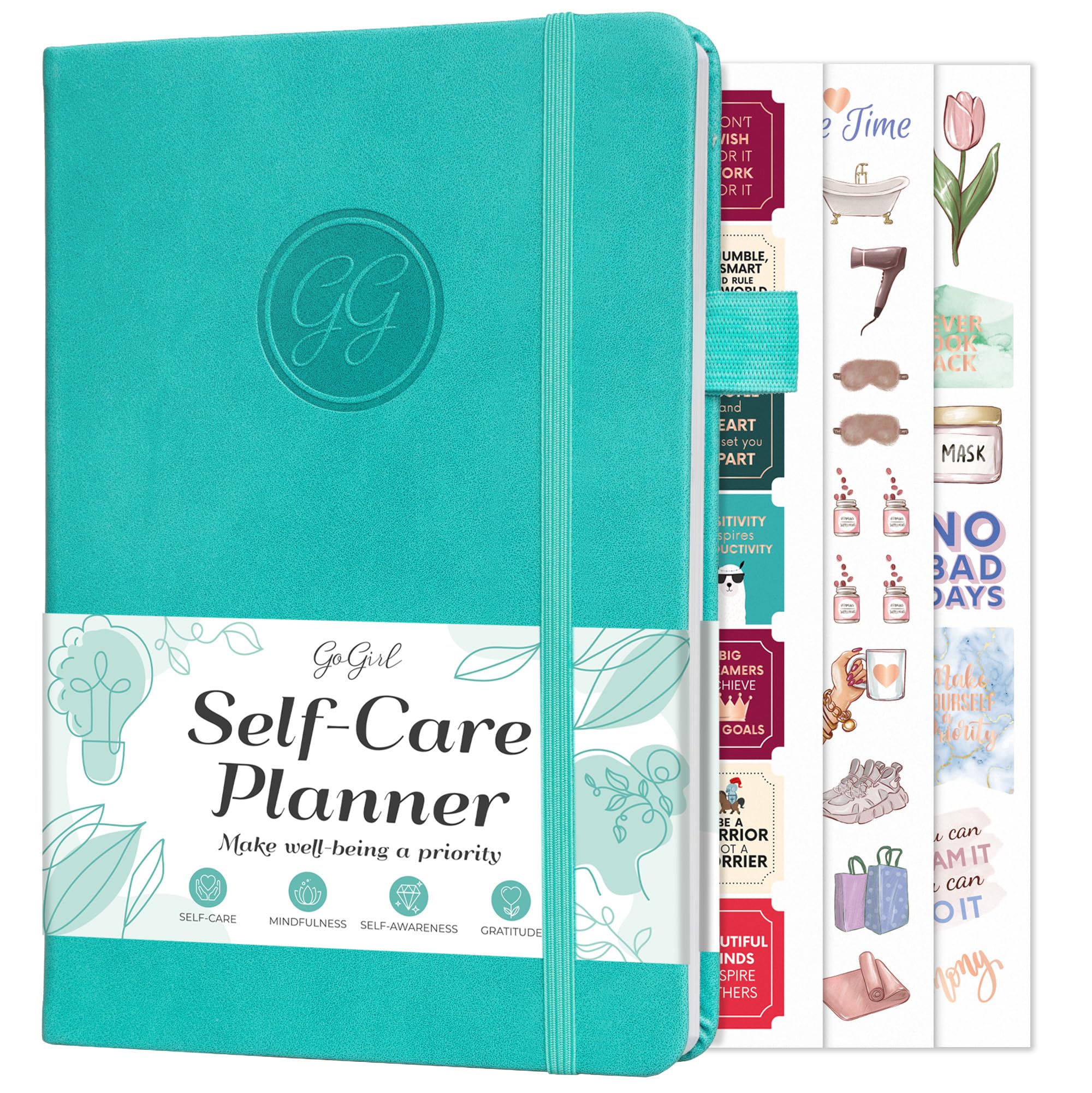 GoGirl Self-care Journal – Daily Mental Health Notebook with Mood & Wellness Trackers – Personal Development, Meditation & Reflection Journal for Women – Hardcover, Lasts 3 Months (Turquoise)